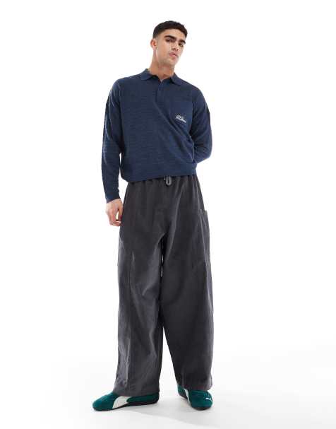 ASOS DESIGN – Mörkgrå, baggy manchesterbyxor i oversize med sidofickor - view 1