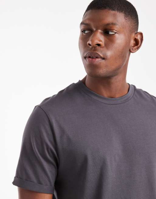 ASOS DESIGN – Mörkgrå bas-t-shirt med uppvikta ärmar och rund halsringning, 5 av 5