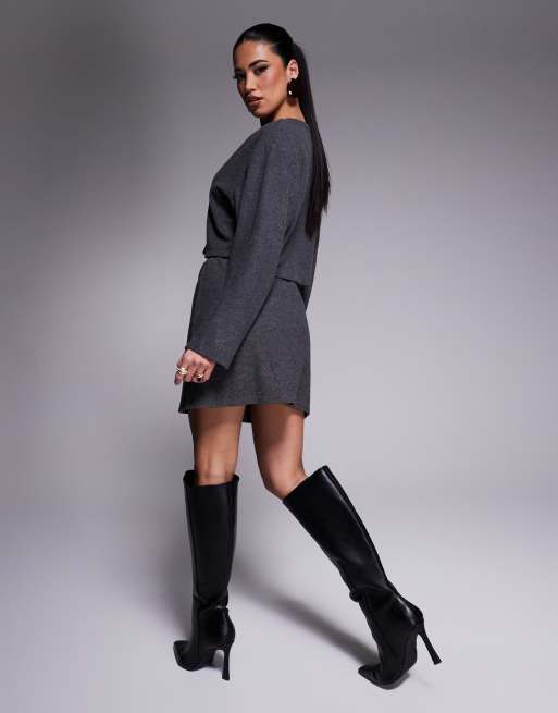 ASOS DESIGN – Mörkgrå, borstad minikjol, del av set, 3 av 5
