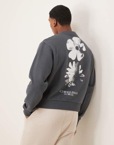 ASOS DESIGN – Mörkgrå, boxig sweatshirt i oversize med blomtryck - view 1