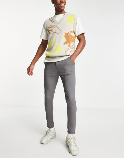 ASOS DESIGN – Mörkgrå chinos i extra supersmal passform