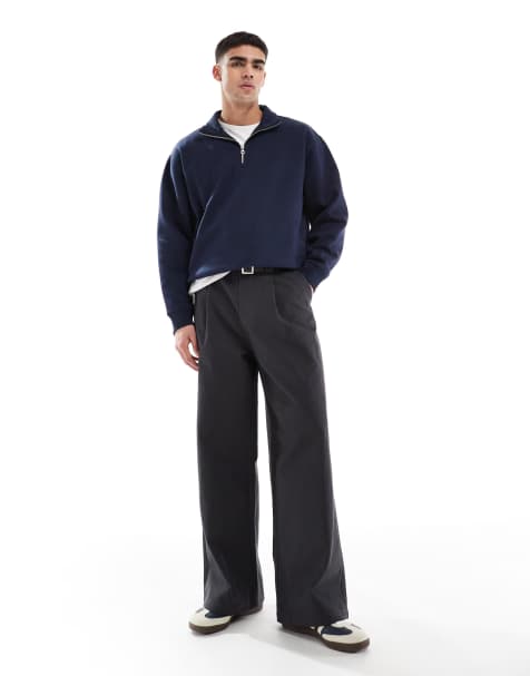 ASOS DESIGN – Mörkgrå, extra baggy byxor med veck och skärp - view 1