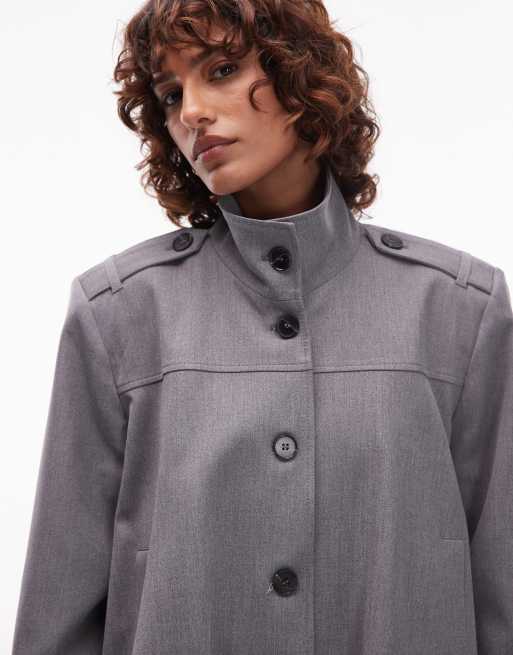 ASOS DESIGN – Mörkgrå, figursydd jacka med ståkrage och flik, 3 av 4