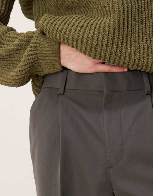 ASOS DESIGN – Mörkgrå finbyxor i oversize med avsmalnande passform och veck framtill, 5 av 5