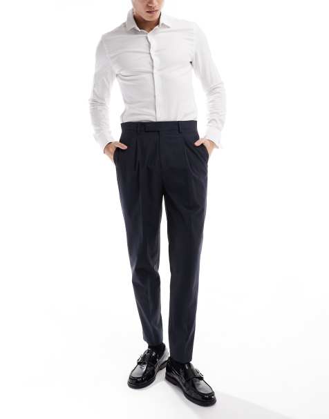 ASOS DESIGN – Mörkgrå finbyxor med avsmalnande passform och veck framtill - view 1