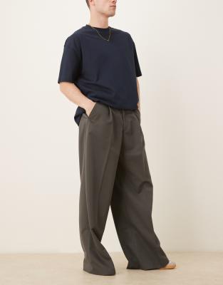 ASOS DESIGN loose fit dress pants with front pleats in dark gray
