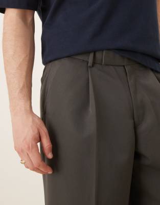 ASOS DESIGN loose fit dress pants with front pleats in dark gray