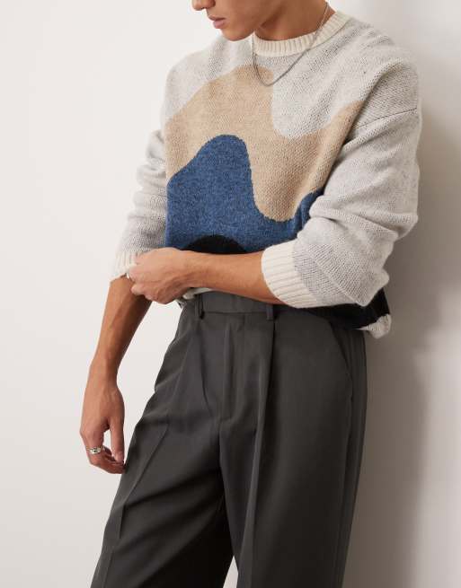 ASOS DESIGN – Mörkgrå finbyxor med vida ben och veck framtill, 3 av 5