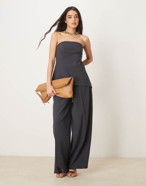ASOS DESIGN – Mörkgrå, formad och figursydd bandeau-topp utan axelband, del av set - view 1