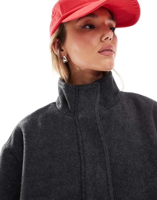 ASOS DESIGN – Mörkgrå, formell bomberjacka i borstat material med ståkrage, 4 av 4