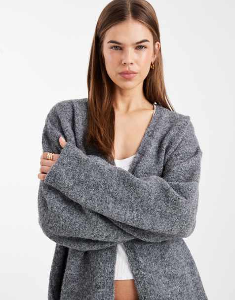 ASOS DESIGN – Mörkgrå, grov kofta i oversize utan knäppning - view 1