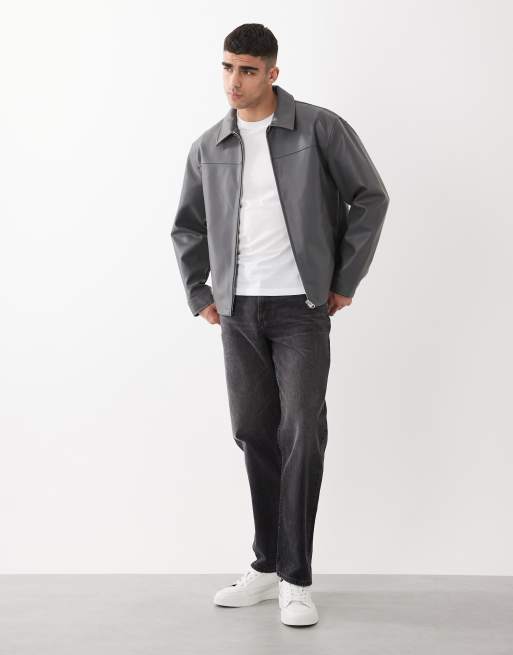 ASOS DESIGN – Mörkgrå harrington-jacka i läderimitation, 3 av 6