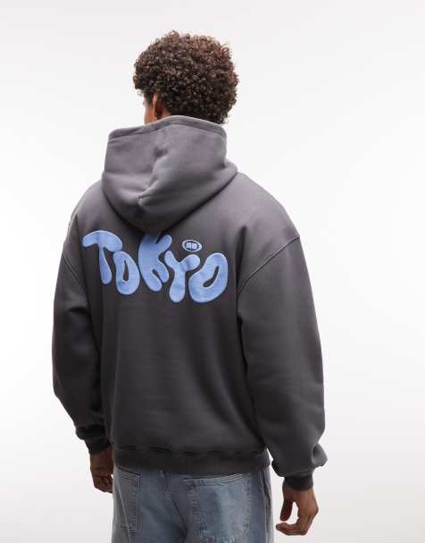 ASOS DESIGN – Mörkgrå huvtröja i oversized fit med puffat tryck - view 1