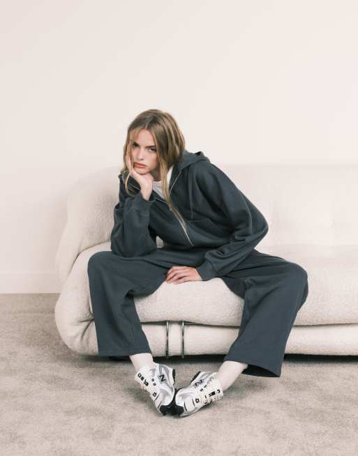 ASOS DESIGN – Mörkgrå huvtröja med ballongärmar och dragkedja, del av set, 3 av 5