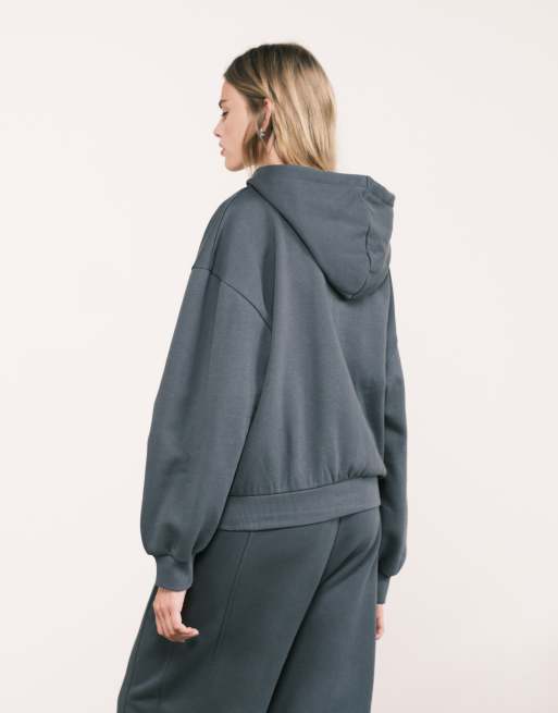 ASOS DESIGN – Mörkgrå huvtröja med ballongärmar och dragkedja, del av set, 4 av 5