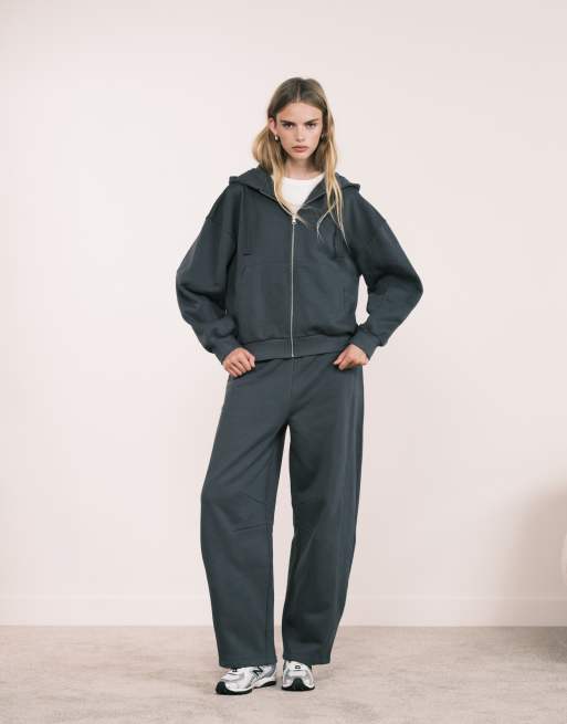 ASOS DESIGN – Mörkgrå huvtröja med ballongärmar och dragkedja, del av set, 5 av 5