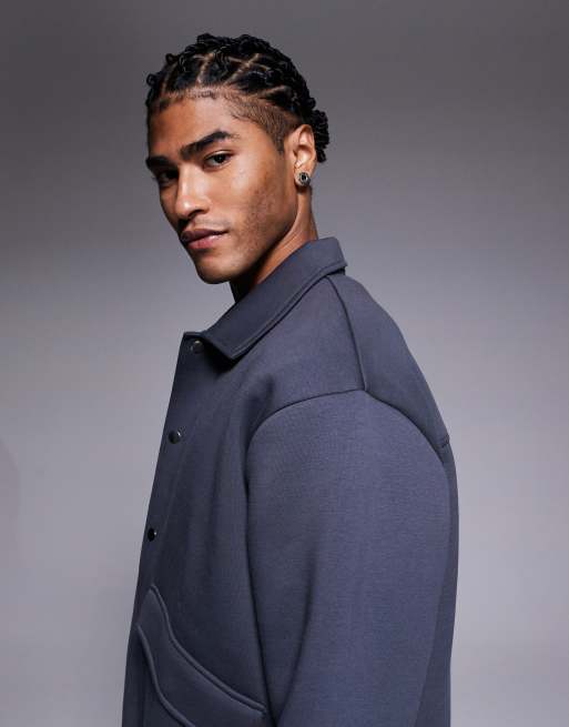 ASOS DESIGN – Mörkgrå, kraftig, avslappnad overshirt med boxig passform i scubaliknande material, 4 av 5