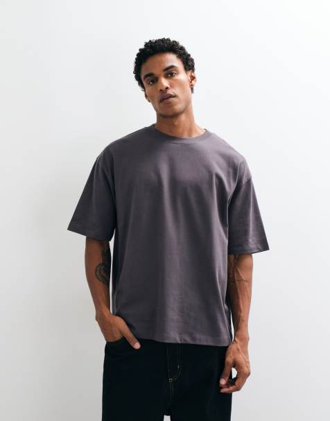 ASOS DESIGN – Mörkgrå, kraftig t-shirt i oversize - view 1