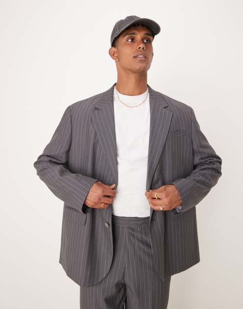 ASOS DESIGN – Mörkgrå, kritstrecksrandig kavaj i oversize med slouchy stil - view 1