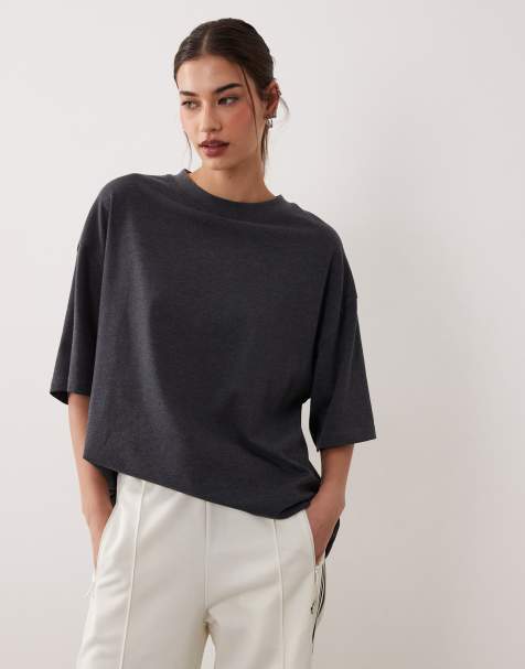 ASOS DESIGN – Mörkgrå, lång, kraftig t-shirt i oversize - view 1
