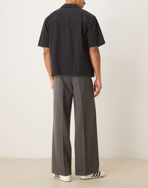 ASOS DESIGN smart loose leg pants with pintucks in charcoal