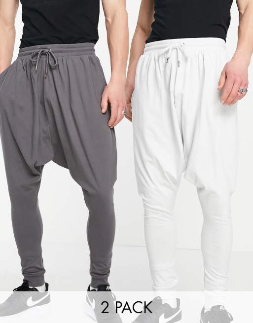 ASOS DESIGN – Mörkgrå/ljusgrå mjukisbyxor i lätt material med extremt låg gren, 2-pack