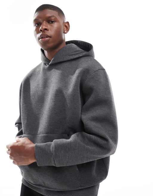 ASOS DESIGN – Mörkgrå, melerad, kraftig huvtröja i oversize och scubamaterial