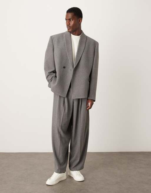 ASOS DESIGN – Mörkgrå, melerad, strukturerad, dubbelknäppt kavaj med bred omlottdesign, del av kostym, 2 av 5