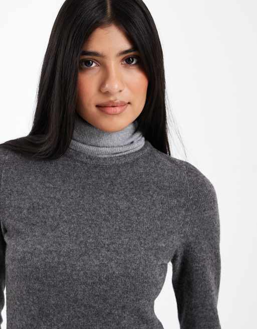 ASOS DESIGN – Mörkgrå, melerad, supermjuk topp med två lager och polokrage, 3 av 4