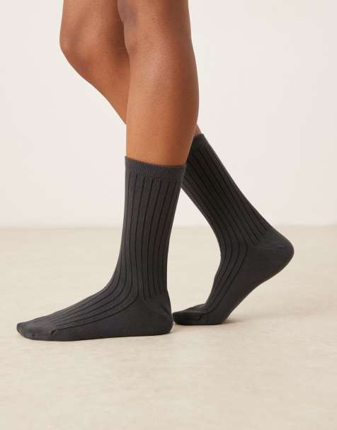ASOS DESIGN – Mörkgrå, mjuka, ribbade strumpor - view 1