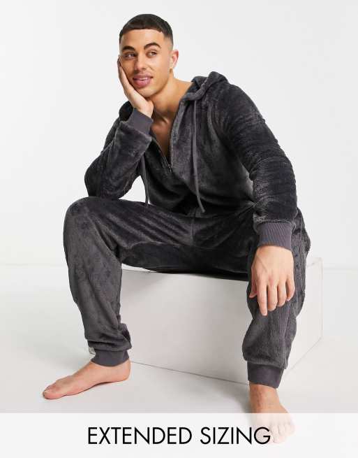 ASOS DESIGN – Mörkgrå mys-onepiece i fleece