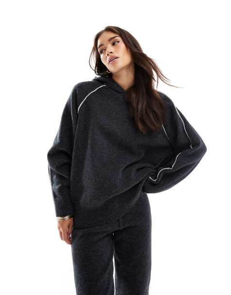 ASOS DESIGN – Mörkgrå, stickad huvtröja, del av set - view 1