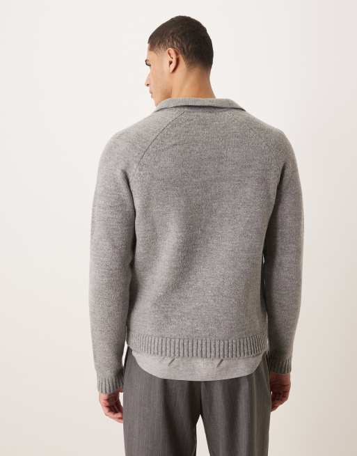 ASOS DESIGN – Mörkgrå, stickad pikétröja i relaxed fit med dragkedja, 3 av 5
