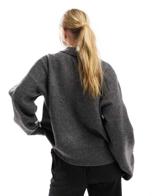 ASOS DESIGN – Mörkgrå, stickad skjortkofta med krage, 4 av 4