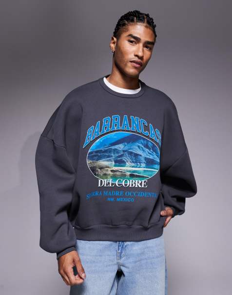 ASOS DESIGN – Mörkgrå sweatshirt i extrem oversize med tryck - view 1