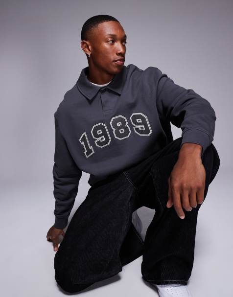 ASOS DESIGN – Mörkgrå sweatshirt i oversize med boxig passform och tryck - view 1