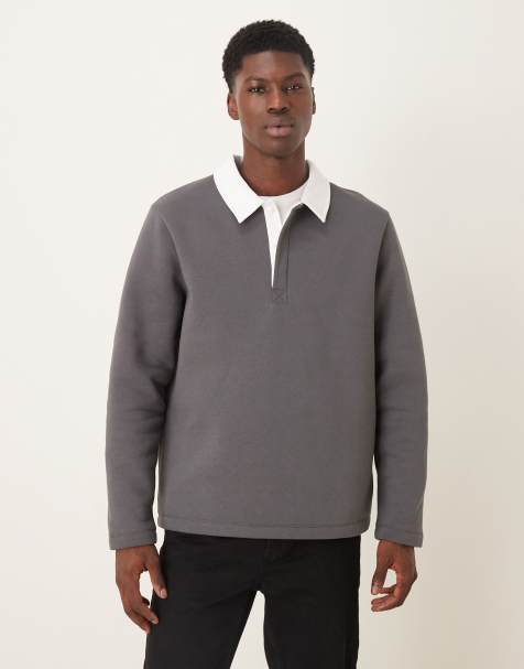 ASOS DESIGN – Mörkgrå sweatshirt med kontrastfärgad pikékrage - view 1