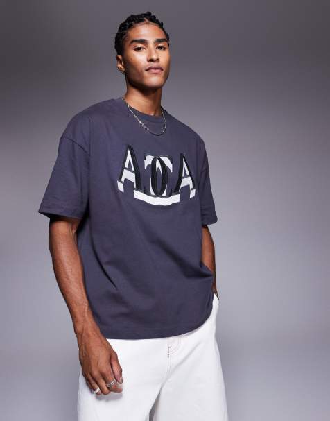 ASOS DESIGN – Mörkgrå t-shirt i oversize med collegebroderi framtill - view 1