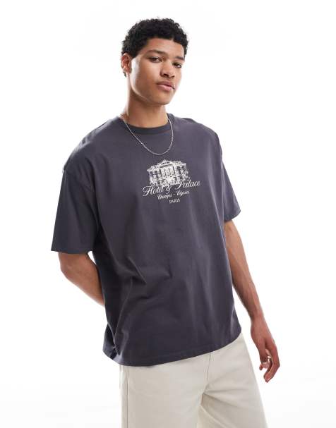 ASOS DESIGN – Mörkgrå t-shirt i oversize med stadstryck - view 1