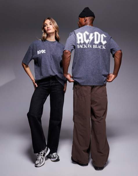 ASOS DESIGN – Mörkgrå t-shirt i oversize och unisex-modell med licenserat AC/DC-tryck och tvättad finish - view 1