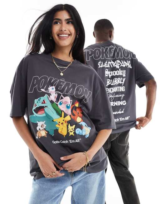 ASOS DESIGN – Mörkgrå t-shirt i unisex-modell och oversize med licenserat Pokémon-tryck, 4 av 4