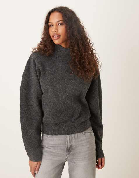 ASOS DESIGN – Mörkgrå tröja med axelvaddar, extrema ärmar och markerad midja - view 1