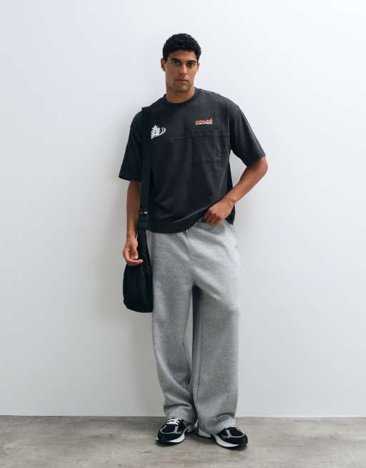 ASOS DESIGN – Mörkgrå, tvättad, kraftig t-shirt i oversize med boxig passform, ficka och texttryck, 3 av 5