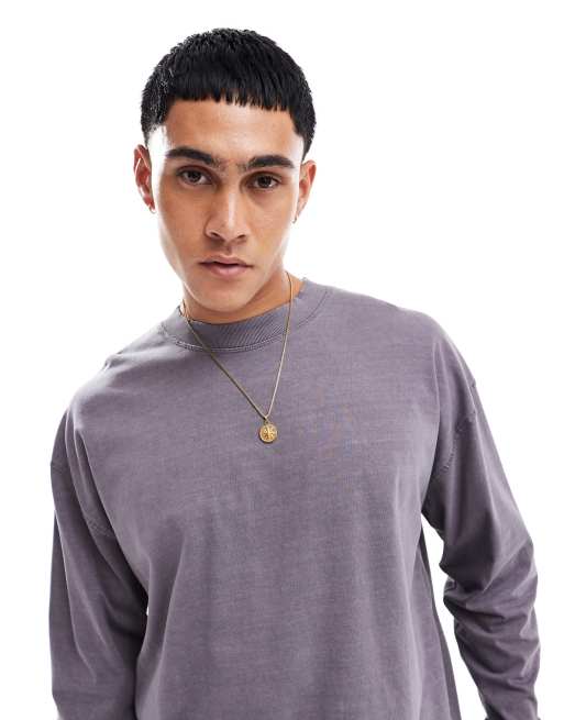 ASOS DESIGN – Mörkgrå, tvättad t-shirt i oversize med långa ärmar