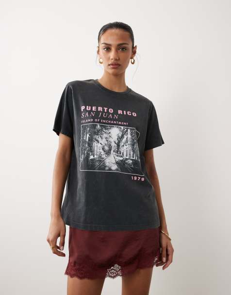 ASOS DESIGN – Mörkgrå, tvättad t-shirt med korta ärmar och Puerto Rico-tryck - view 1