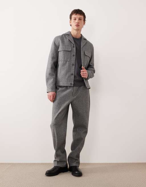 ASOS DESIGN – Mörkgrå, uppklädd harrington-jacka i borstad twill, del av set, 2 av 5