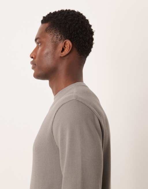 ASOS DESIGN – Mörkgrå, våfflad t-shirt i regular fit med långa ärmar, 3 av 5