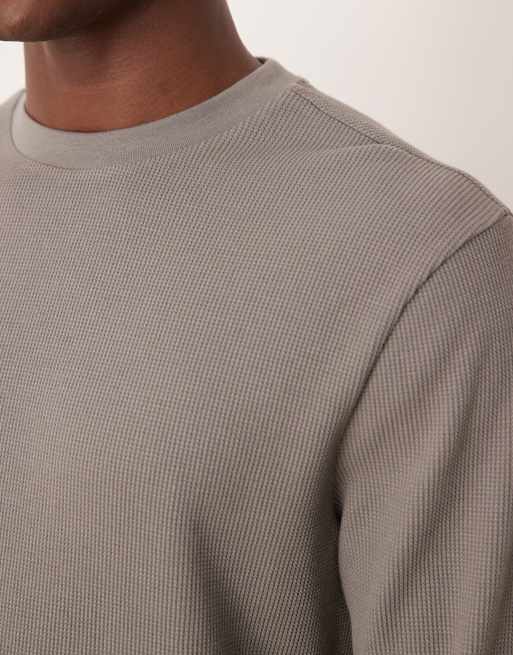 ASOS DESIGN – Mörkgrå, våfflad t-shirt i regular fit med långa ärmar, 4 av 5