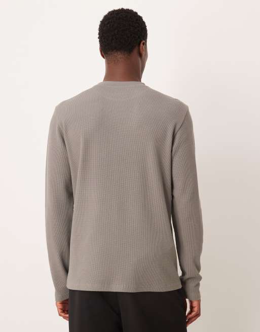 ASOS DESIGN – Mörkgrå, våfflad t-shirt i regular fit med långa ärmar, 5 av 5