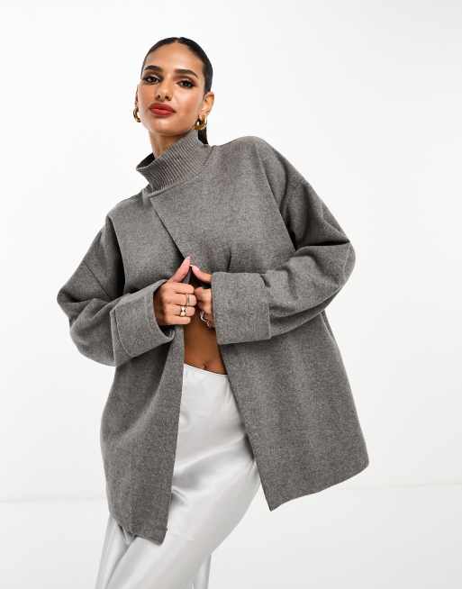 ASOS DESIGN – Mörkgråmelerad, supermjuk och vändbar topp med slits, del av set